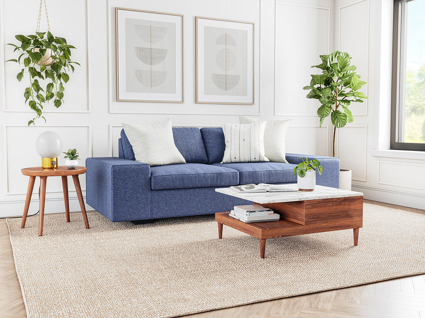Shown in Nadi and Niraja fabrics on top of the Blumen Sofa Bed in Melton Marine fabric