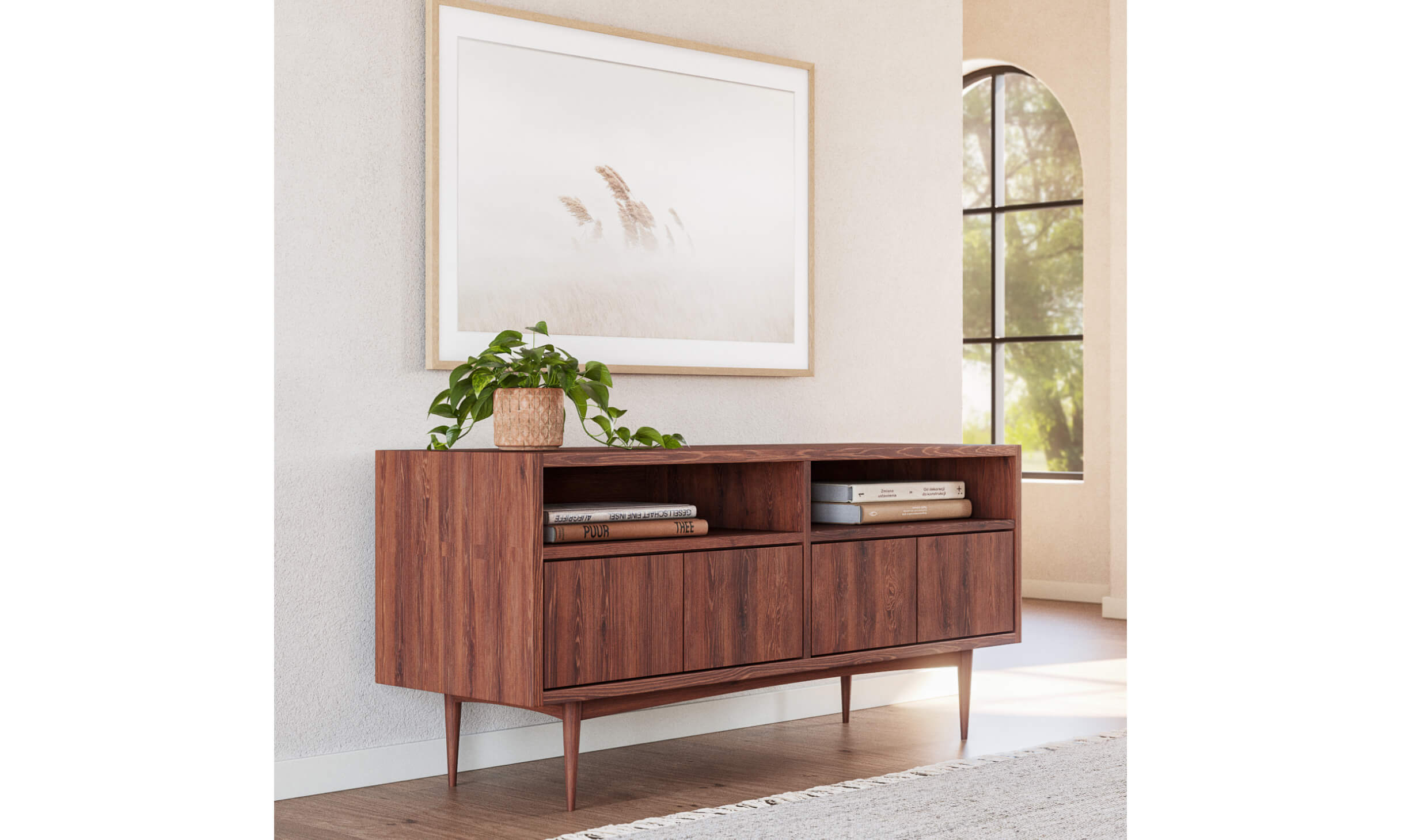 G: Max Media Center shown in Walnut