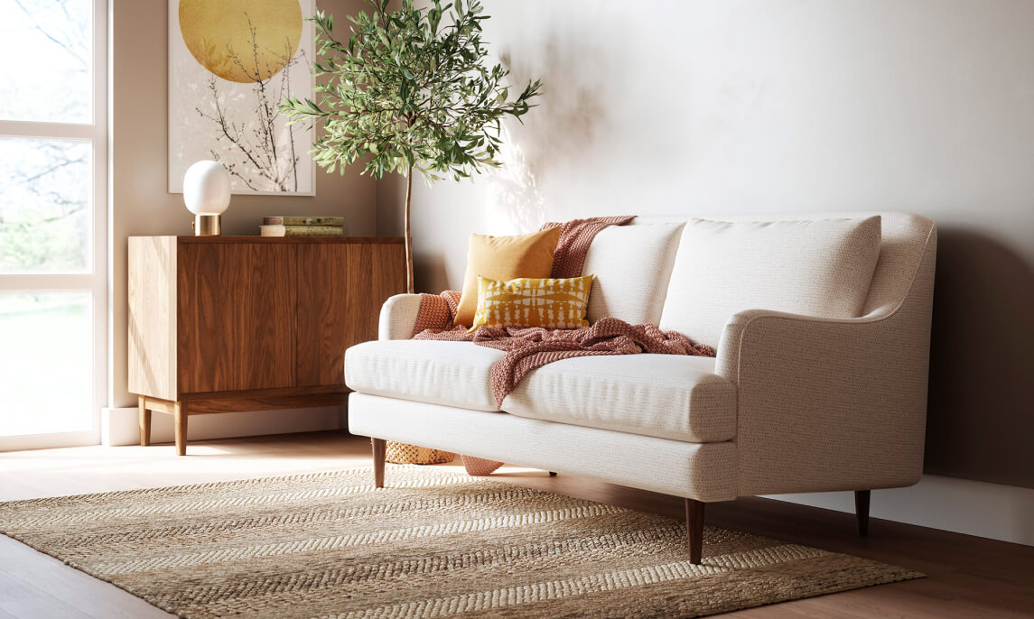 IRL: Shown in Texture Oyster Fabric with the Emila 2-Door Credenza