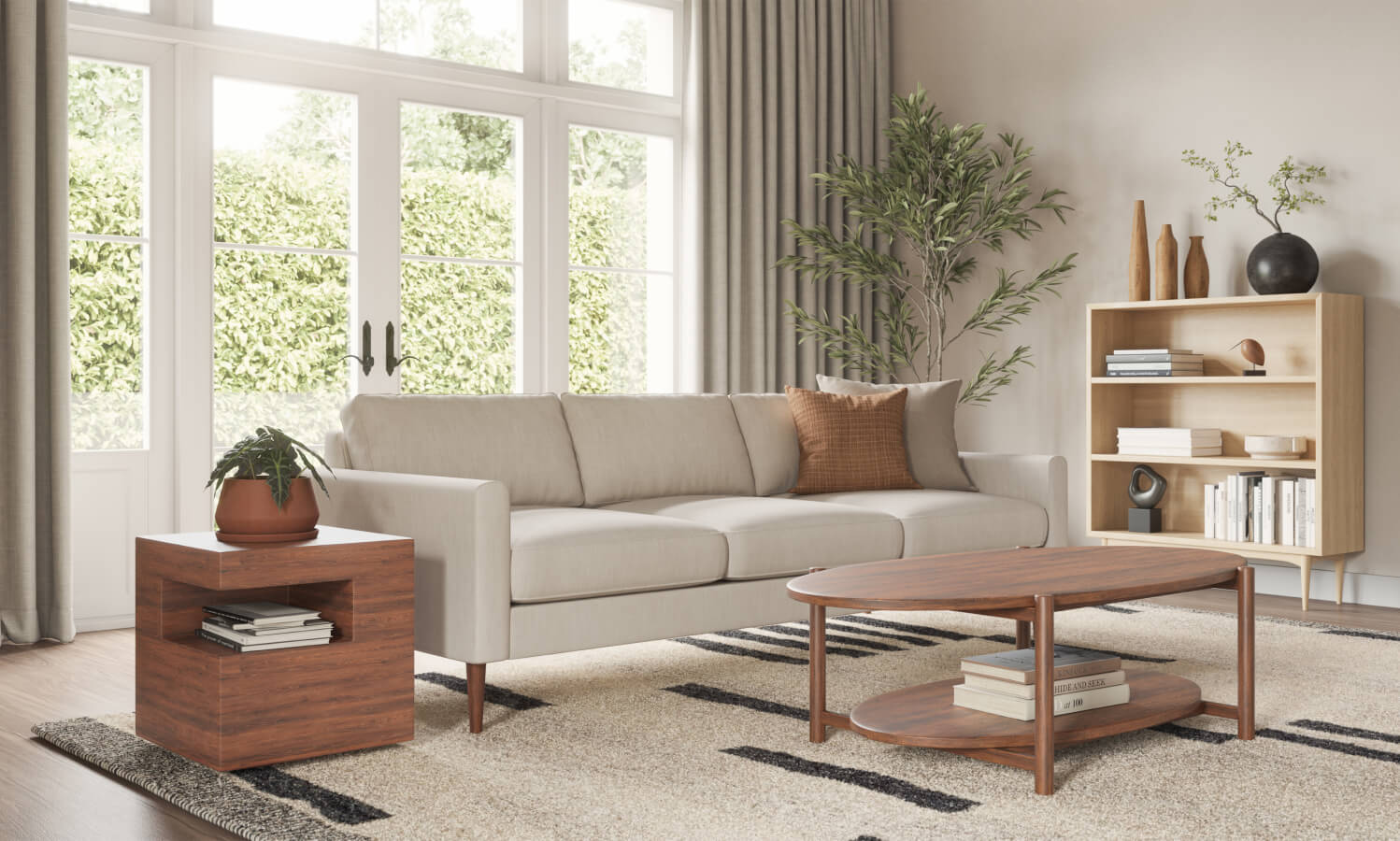 G: Lala sofa in beige fabric with orange pillow