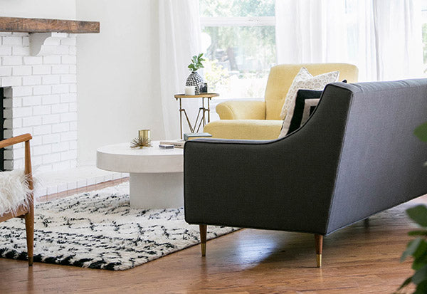 Shown in Deluxe Elephant fabric with McCobb Legs