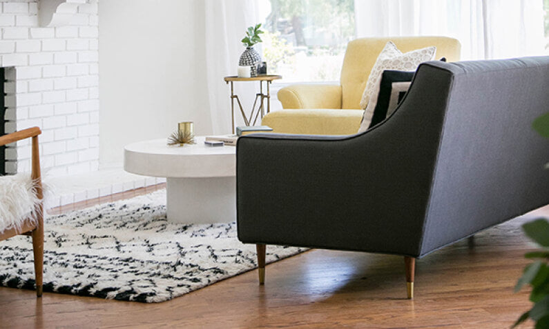 Shown in Deluxe Elephant fabric with McCobb Legs