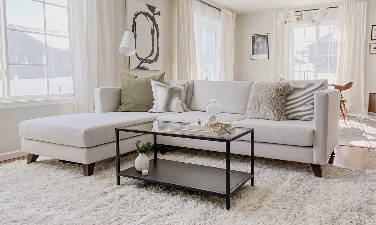 IRL: Mota Chaise Left Sectional in Texture Oyster fabric and Zavis Cafe legs