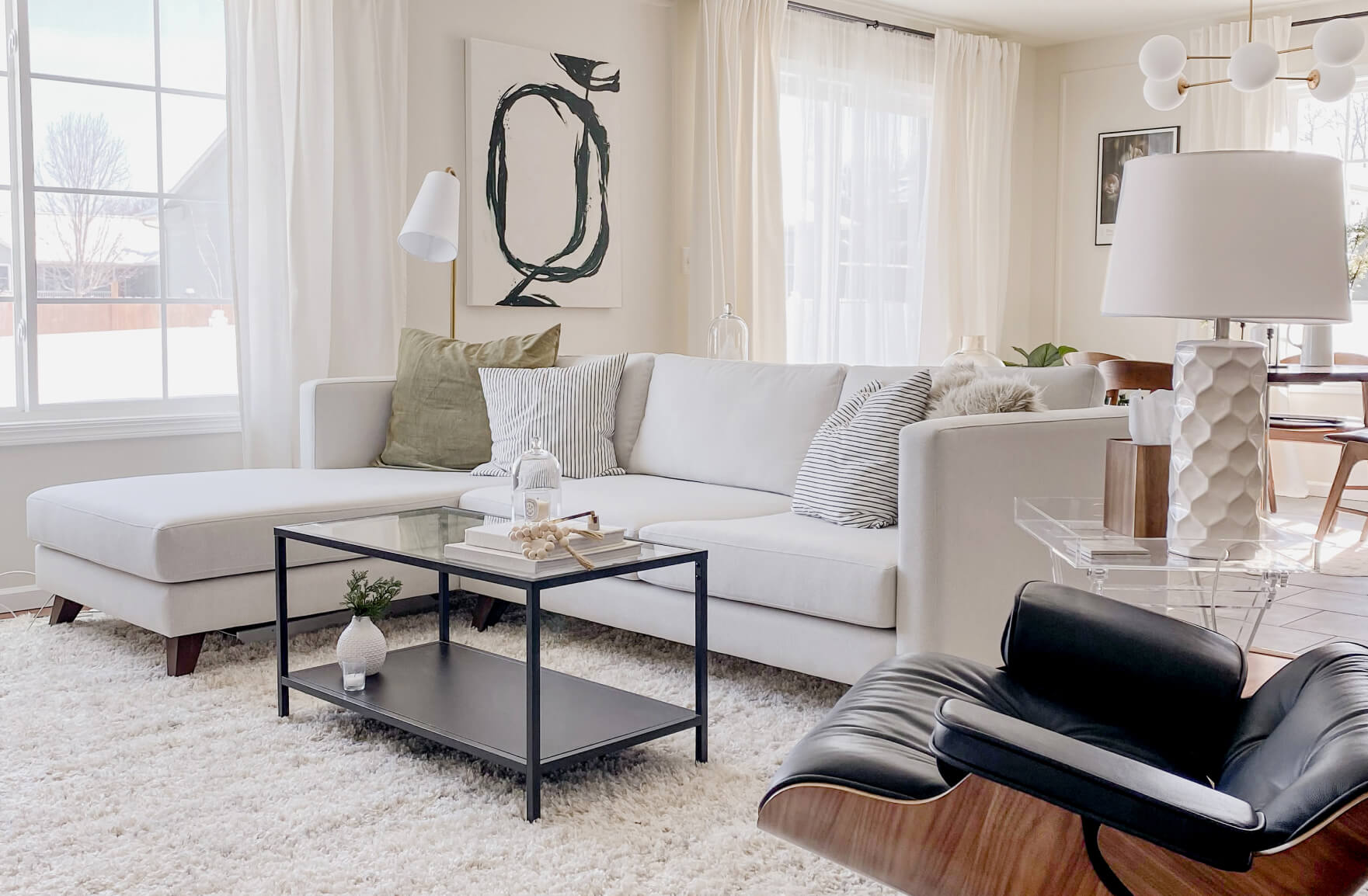 IRL: Mota Chaise Left Sectional in Texture Oyster fabric and Zavis Cafe legs