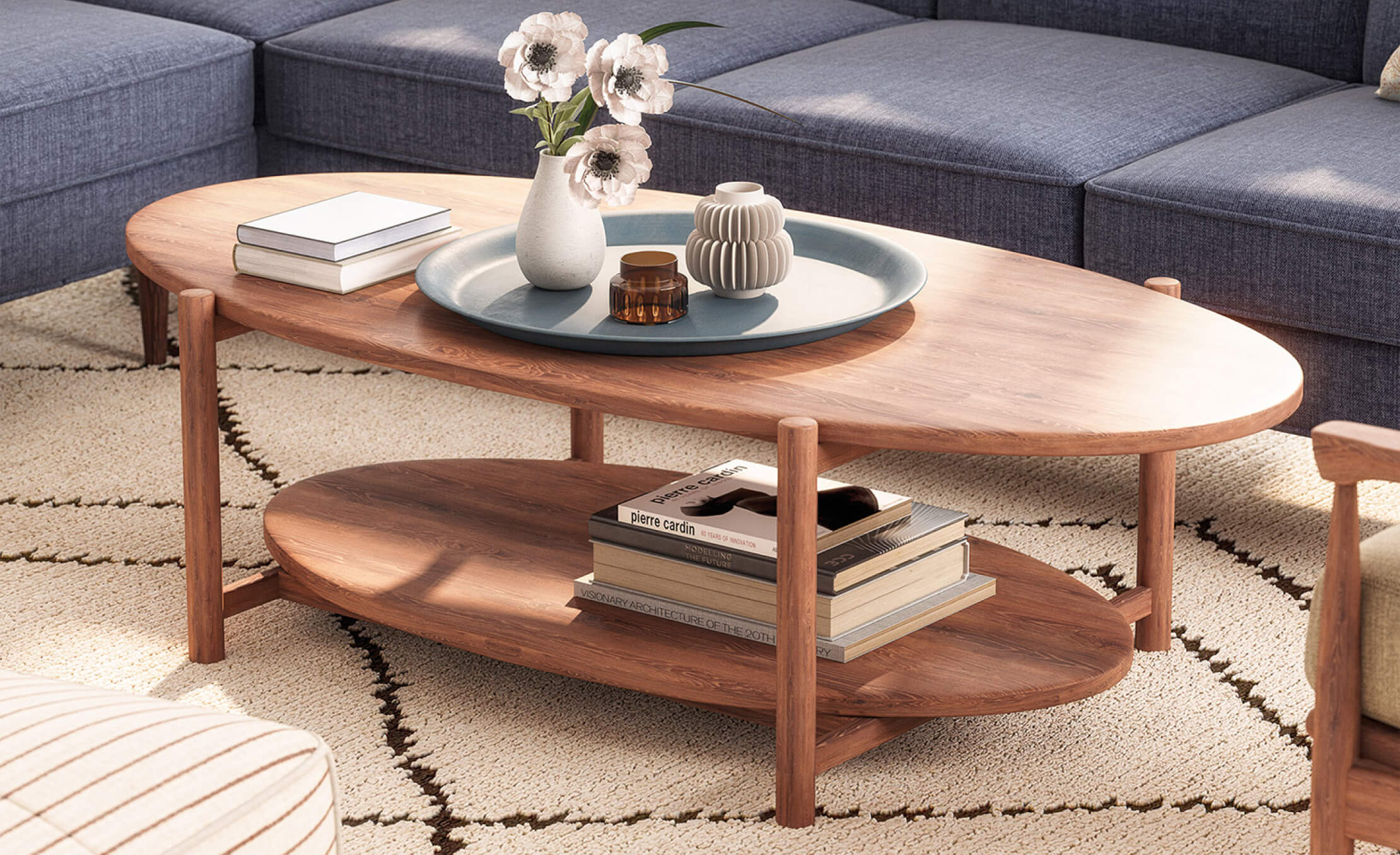 IRL: Iris Coffee Table shown in Walnut wood 