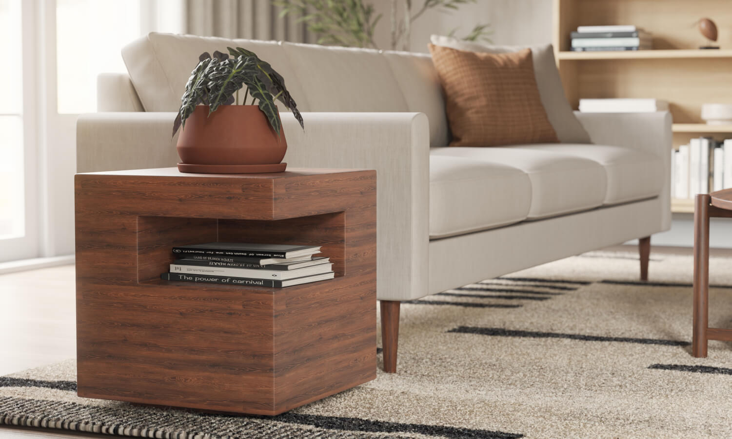 G: Lala sofa in beige fabric with orange pillow