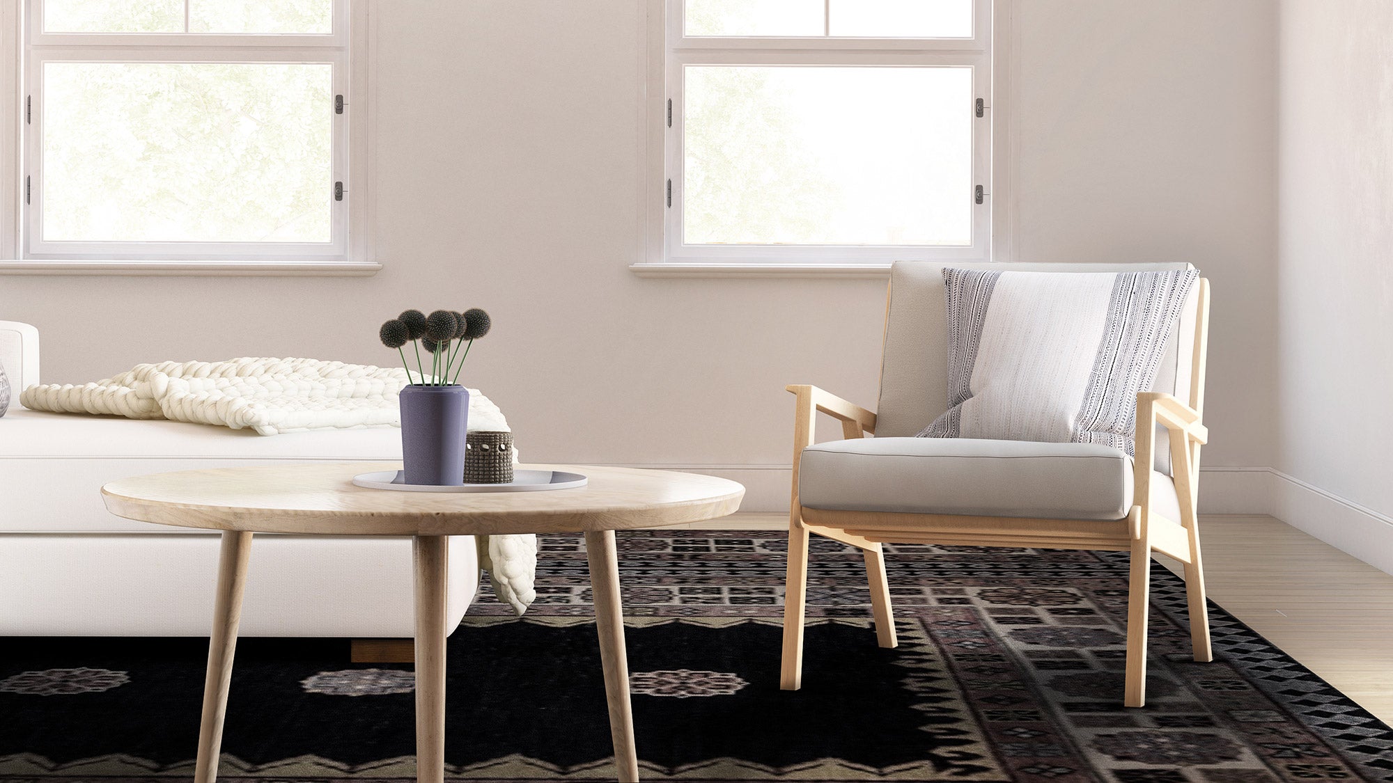 Shown in Maple frame and Texture Oyster fabric