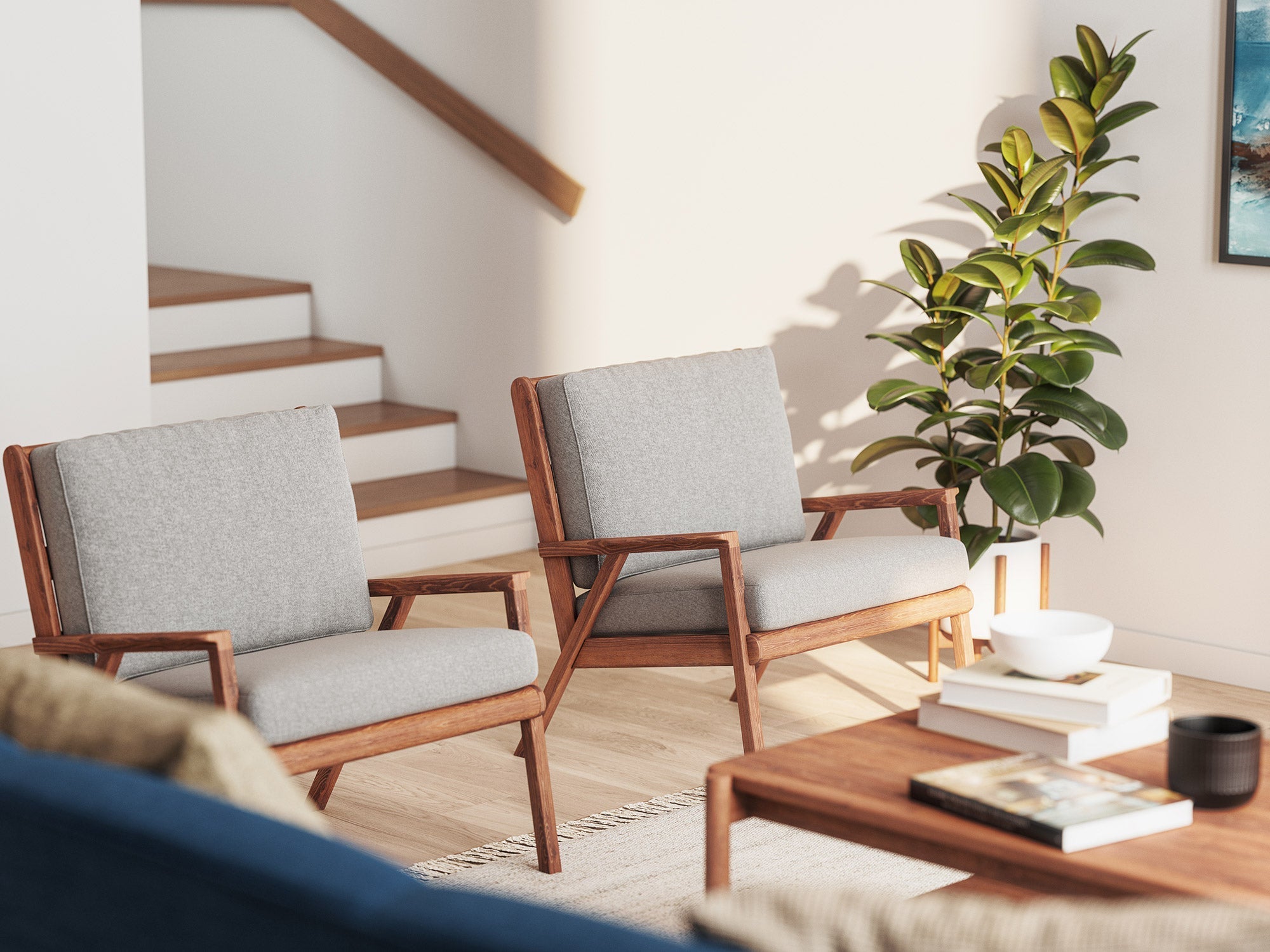 IRL: Ridge Chairs in Melton Feather fabric and walnut frames