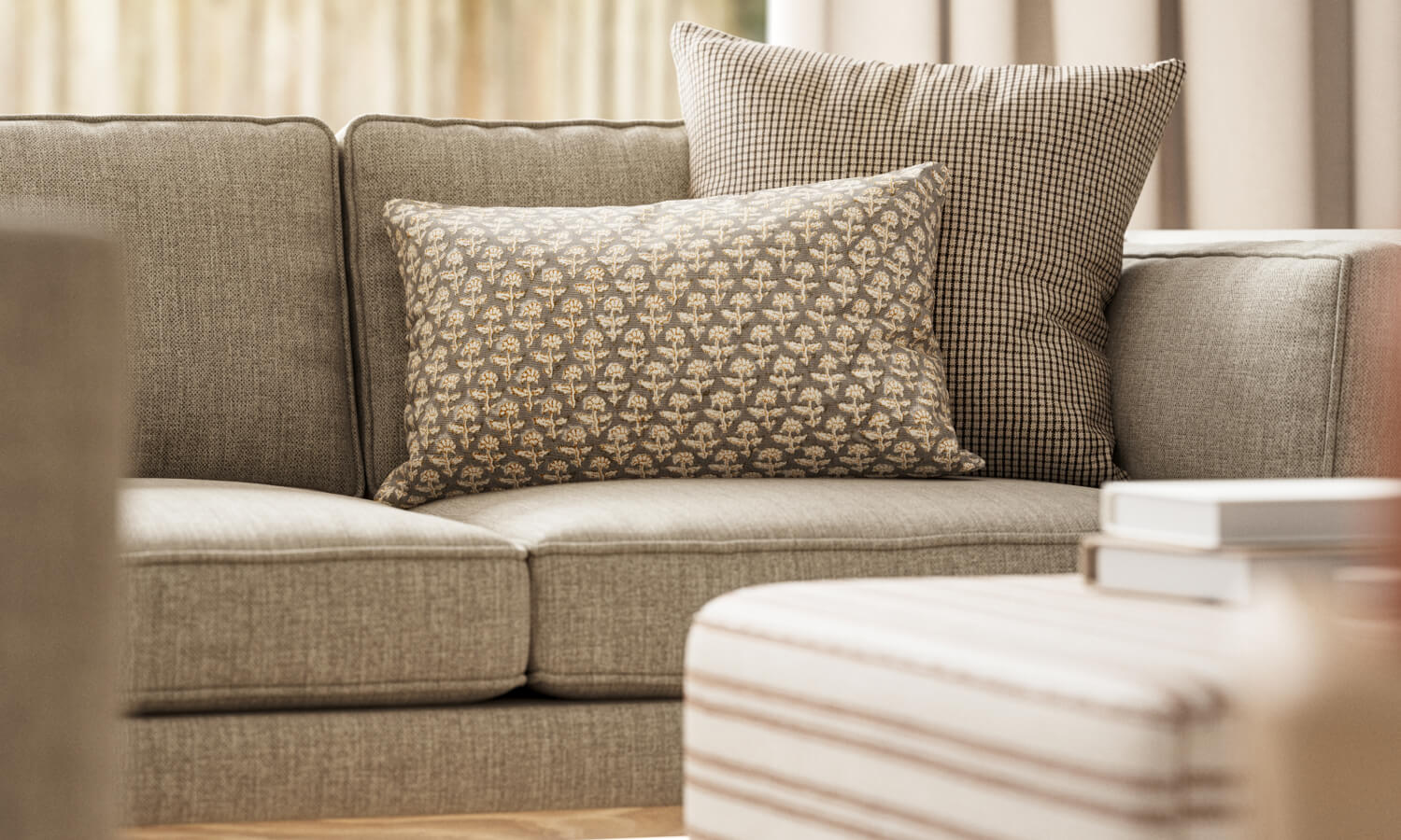 IRL: Shown in Smart Smoke fabric with Lulu and Judge Throw Pillows