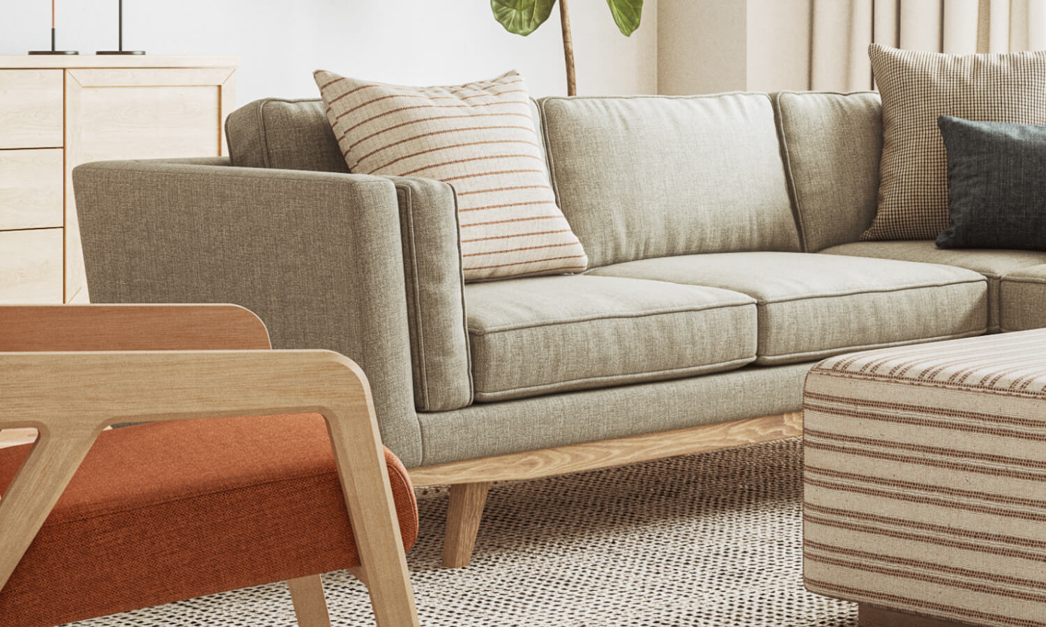 IRL: Shown in Smart Smoke fabric with Lulu and Judge Throw Pillows