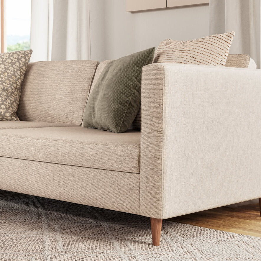 Mota 84" Sofa shown in Texture Dove fabric and Thom Cafe legs